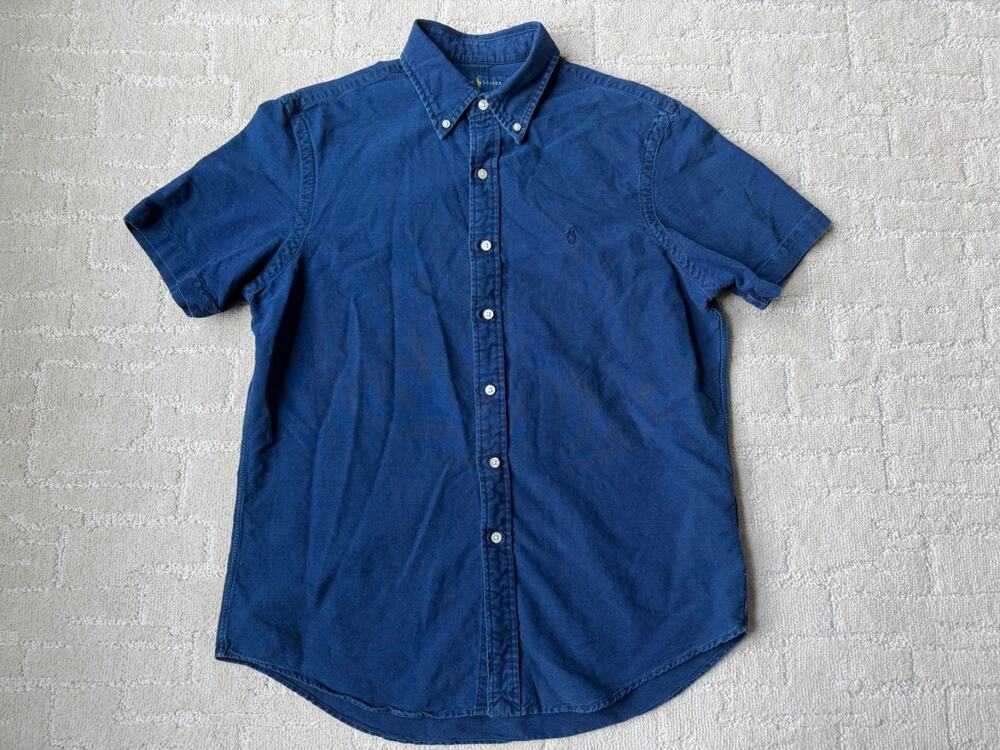 Ralph Lauren Classic Fit Indigo Blue Short Sleeve Button-Down Shirt Men's